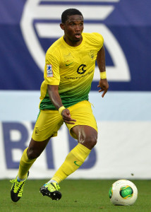 KHIMKI, RUSSIA - JULY 19: Samuel Eto'o of FC Anzhi Makhachkala in action during the Russian Premier League match between FC Dinamo Moscow and FC Anzhi Makhachkala at the Arena Khimki Stadium on July 19, 2013 in Khimki, Russia. (Photo by Epsilon/Getty Images)